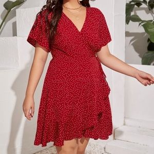 SHEIN Red Dot Wrap Dress